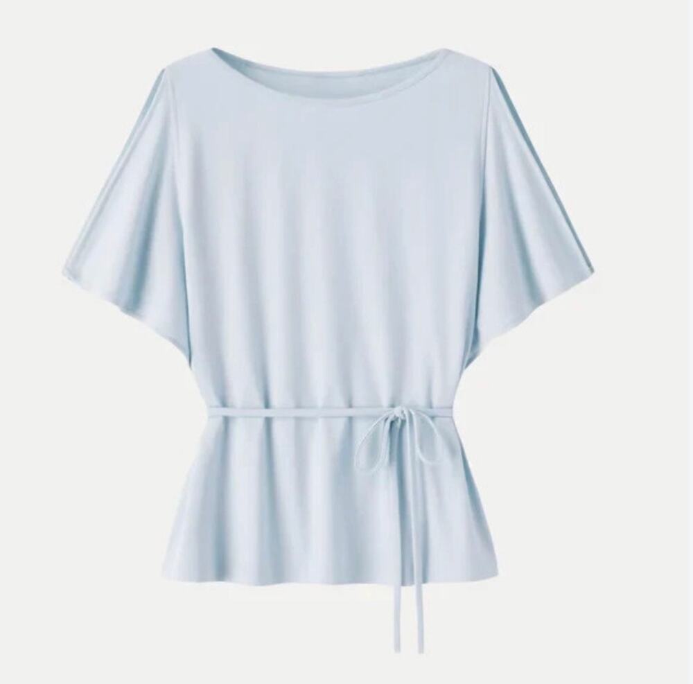 OGL Blue Kimono Short Sleeve Tie Waist Top Small S New Breathable Knit